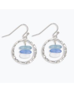 Hammered Silver with Shades of Blue Sea Glass