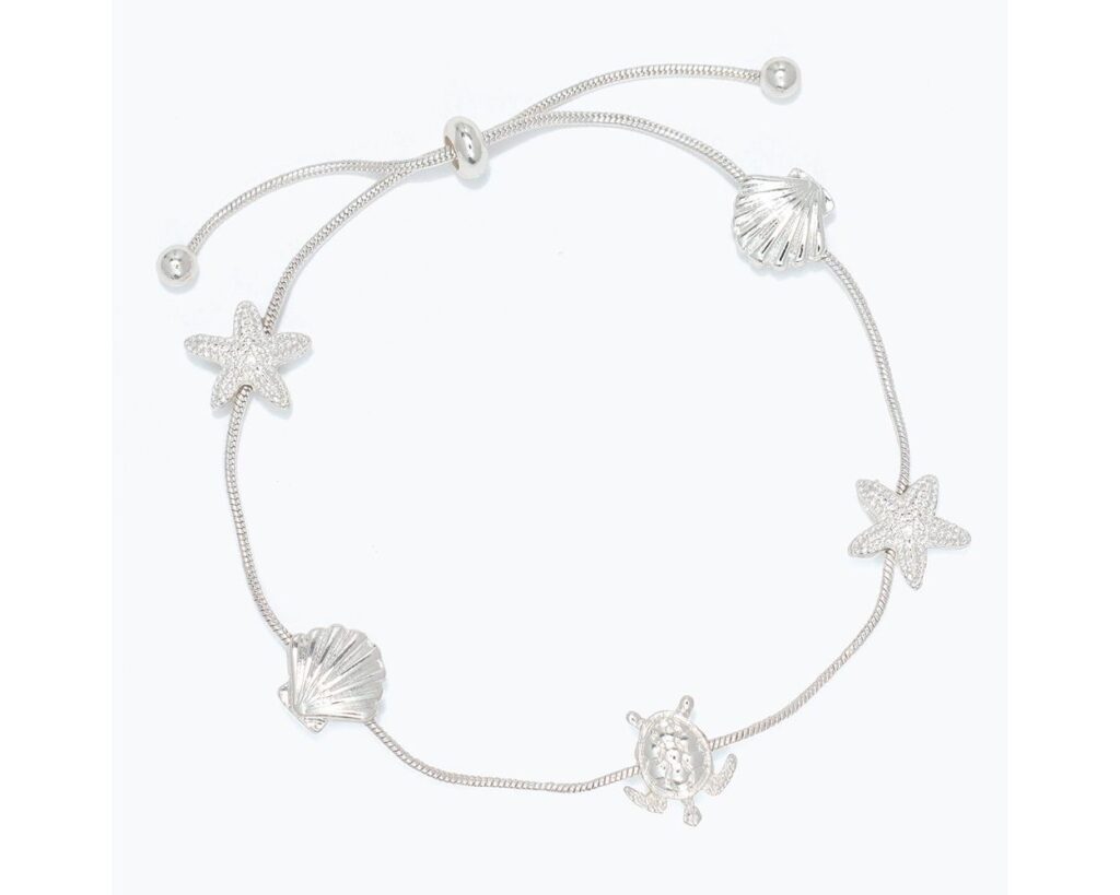 Silver Sea Life Stationed Adjustable Bracelet