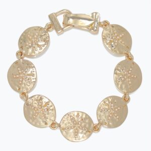 Gold Hammered Sand Dollar with Pearls Bracelet