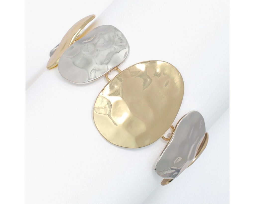 Gold and Silver Hammered Two Tone Bracelet