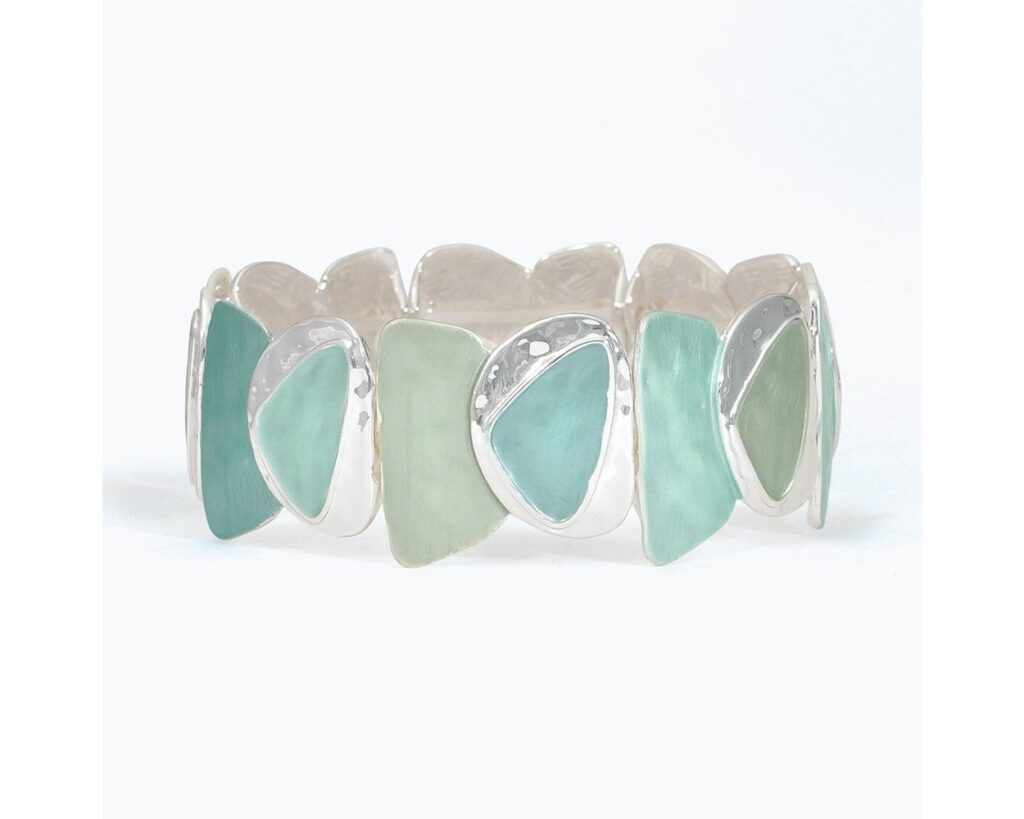 Hammered Silver Shapes  Enamel Bracelet