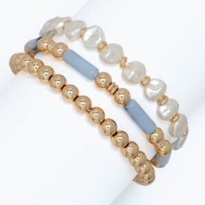 Strands of Periwinkle Blue, Gold and Pearls Bracelets