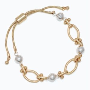 Two tone Designer Links and Beads Adjustable Bracelet