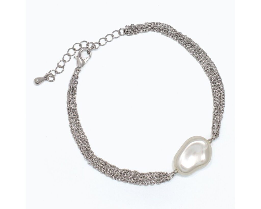 Silver Multi Chain and Pearl Bracelet
