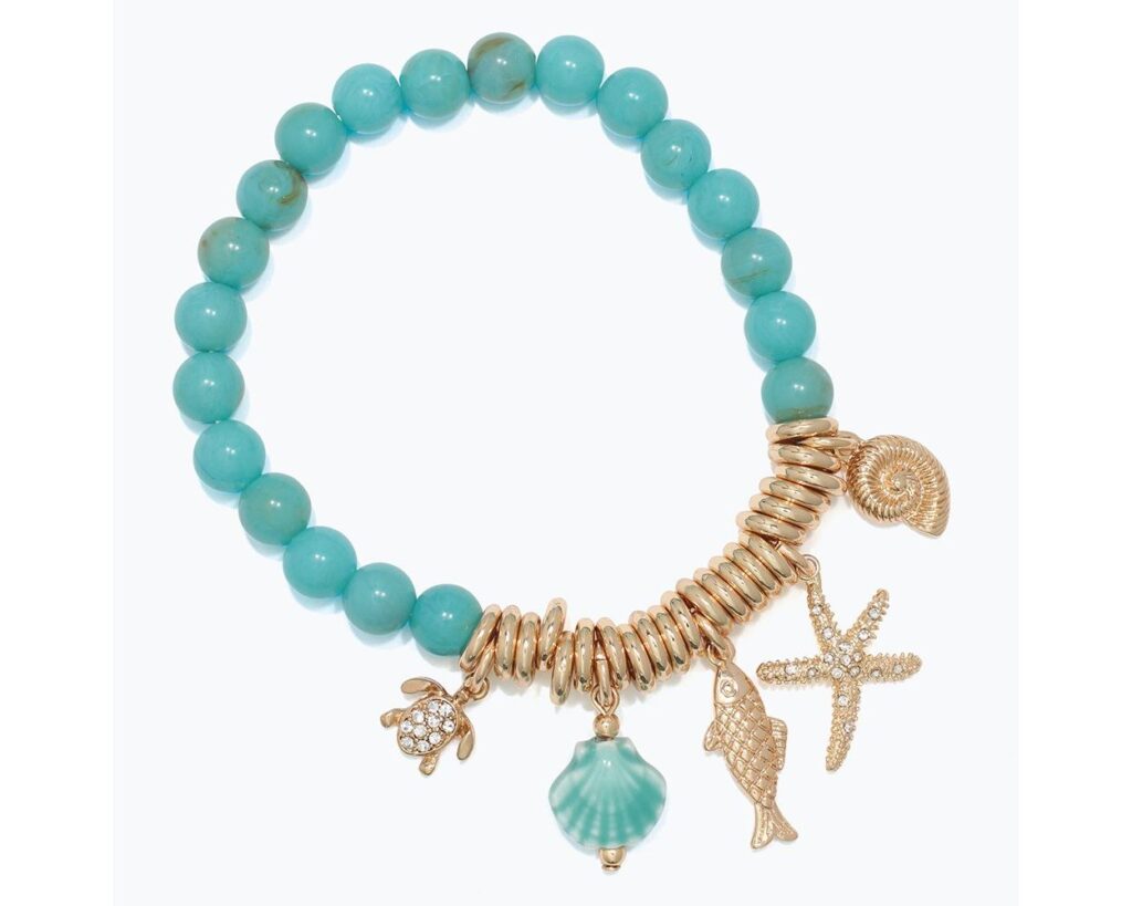 Beaded Turquoise with Ceramic and Gold Sea Life Charm Bracelet