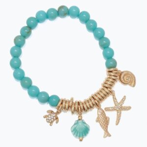 Beaded Turquoise with Ceramic and Gold Sea Life Charm Bracelet