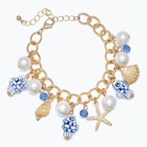 Ceramic Fish, Pearls and Gold Sea Life Charm Bracelet