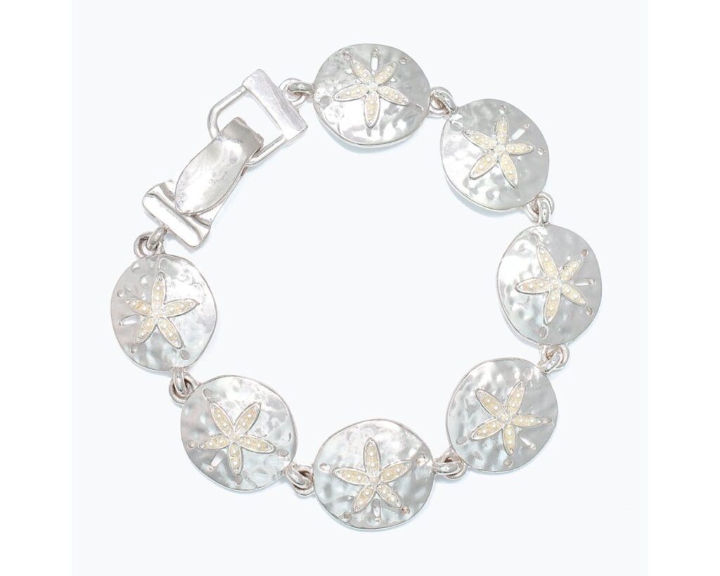 Silver Hammered Sand Dollar with Pearls Bracelet