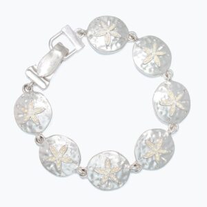 Silver Hammered Sand Dollar with Pearls Bracelet