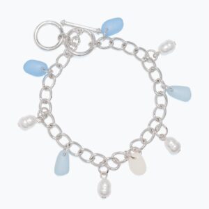 Blue Sea Glass and Pearl Charm Bracelet