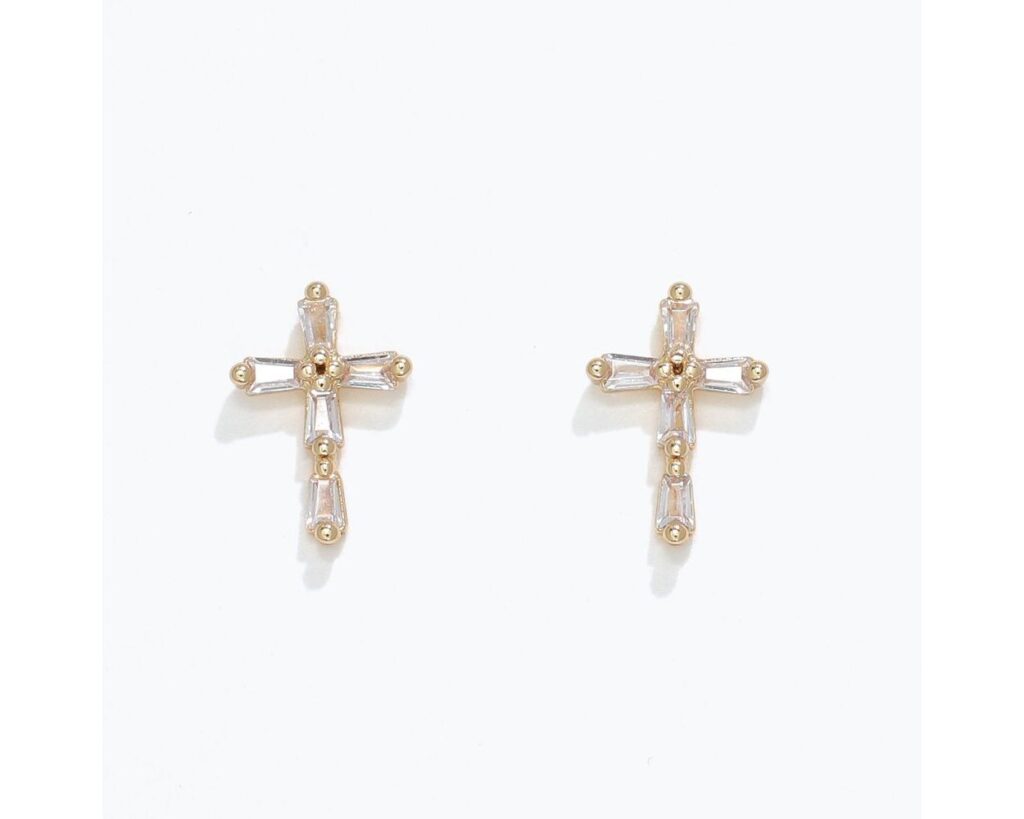 Gold and Crystal Cross Studs