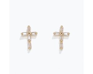Gold and Crystal Cross Studs
