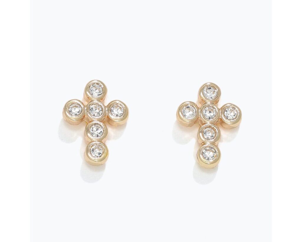 Circle Gold Crystal Cross Studs