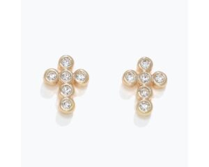 Circle Gold Crystal Cross Studs