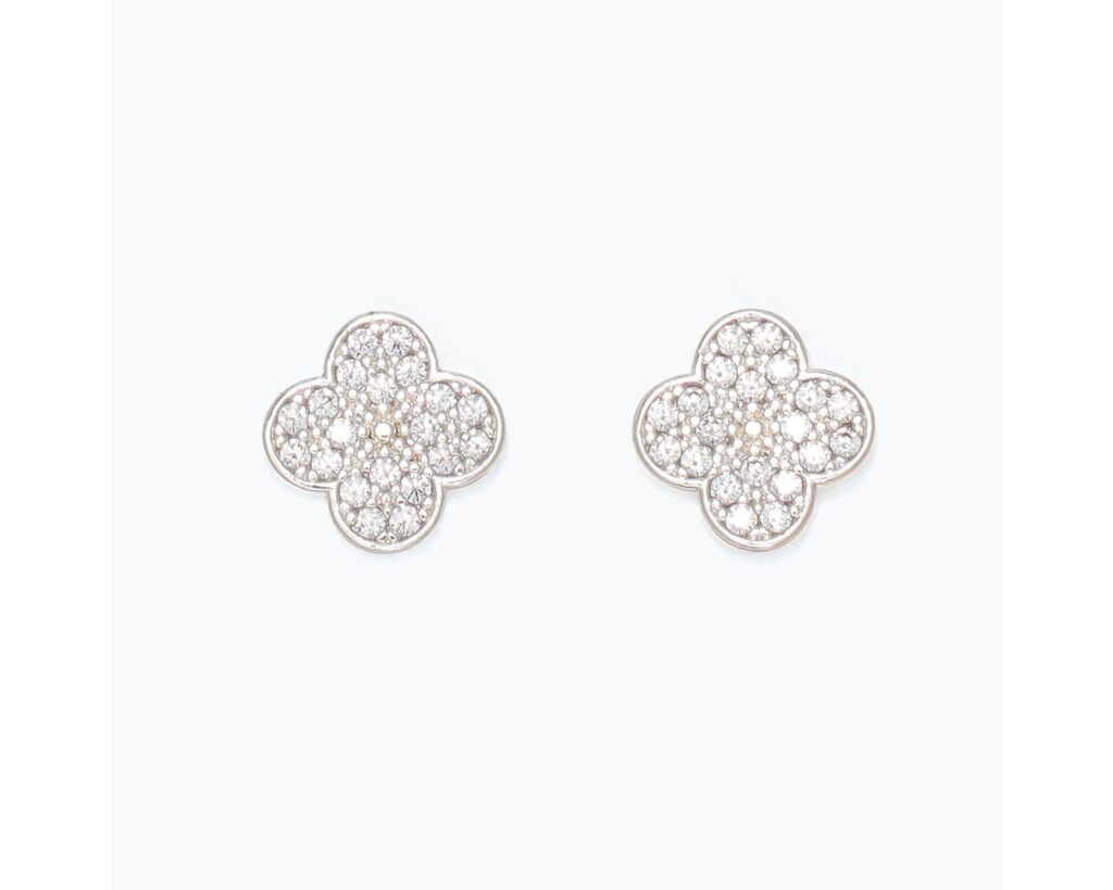 Sparkly Silver Clover Studs