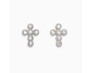 Circle Silver Crystal Cross Studs