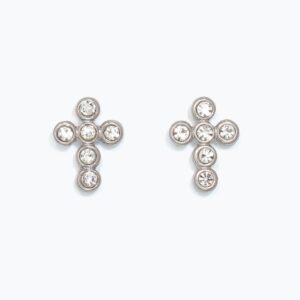 Circle Silver Crystal Cross Studs