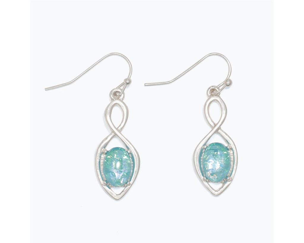 Silver Twist Earrings with Glitter Aqua Inlay