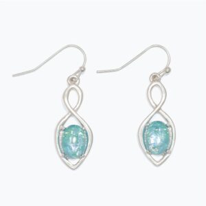 Silver Twist Earrings with Glitter Aqua Inlay