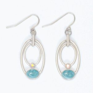 Delicate Ovals with Aqua amd Aurora Borealis  Crystal Earrings