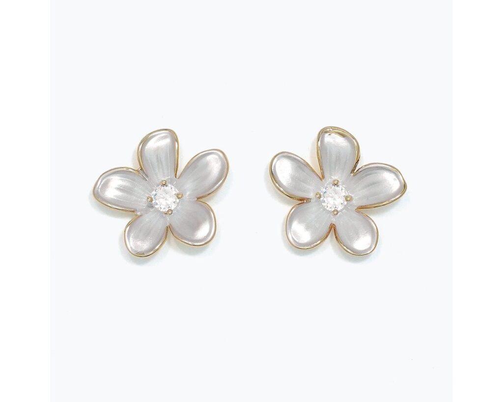 Matte Silver Flowers with CZ Center and Gold Trim Post Earrings