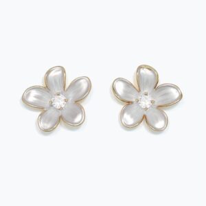 Matte Silver Flowers with CZ Center and Gold Trim Post Earrings