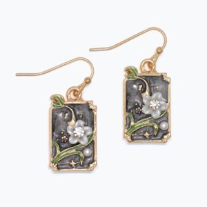 Enameled Flower Scene Earrings