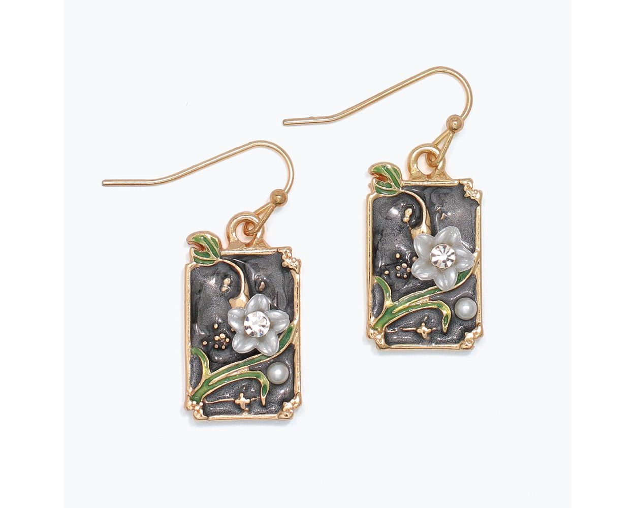 Enameled Flower Scene Earrings