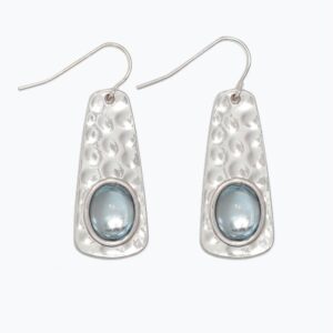 Silver Hammered Drop Earrings with Blue Inlay