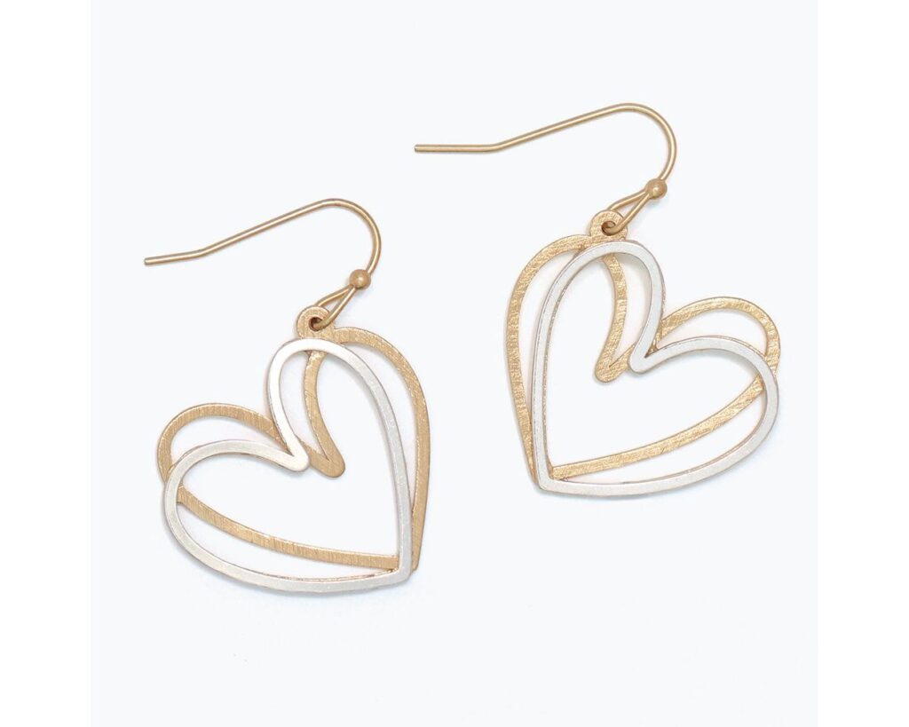 Brushed Two Tone Open Heart Earrings