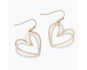 Brushed Two Tone Open Heart Earrings