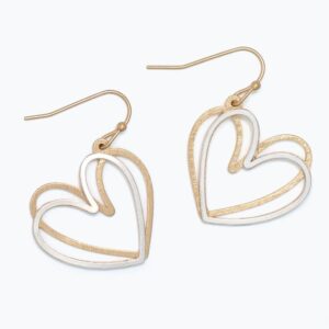 Brushed Two Tone Open Heart Earrings