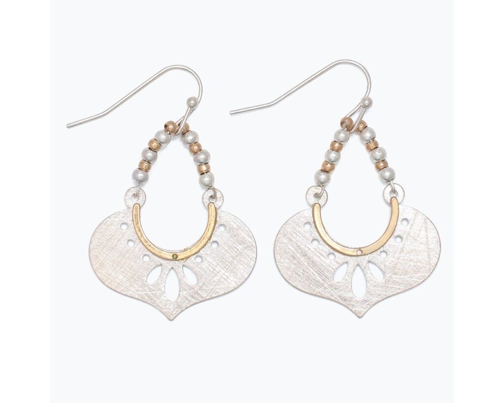 Brushed Silver Earrings with Two Tone Beads