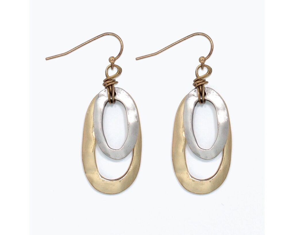 Hammered Two Tone Oval Earrings