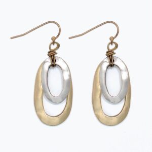 Hammered Two Tone Oval Earrings