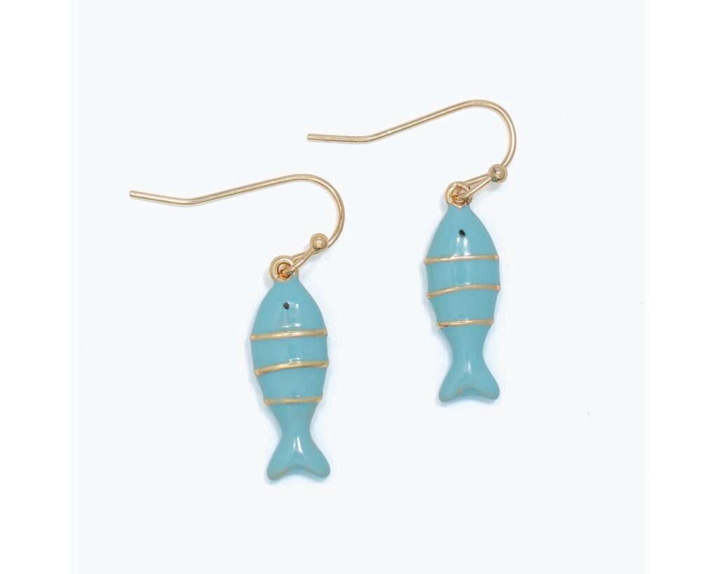 Light Aqua Blue Enamel Fish Earrings
