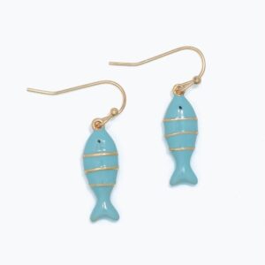 Light Aqua Blue Enamel Fish Earrings