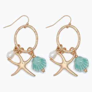 Ceramic Mint Shell and Gold Starfish Earrings