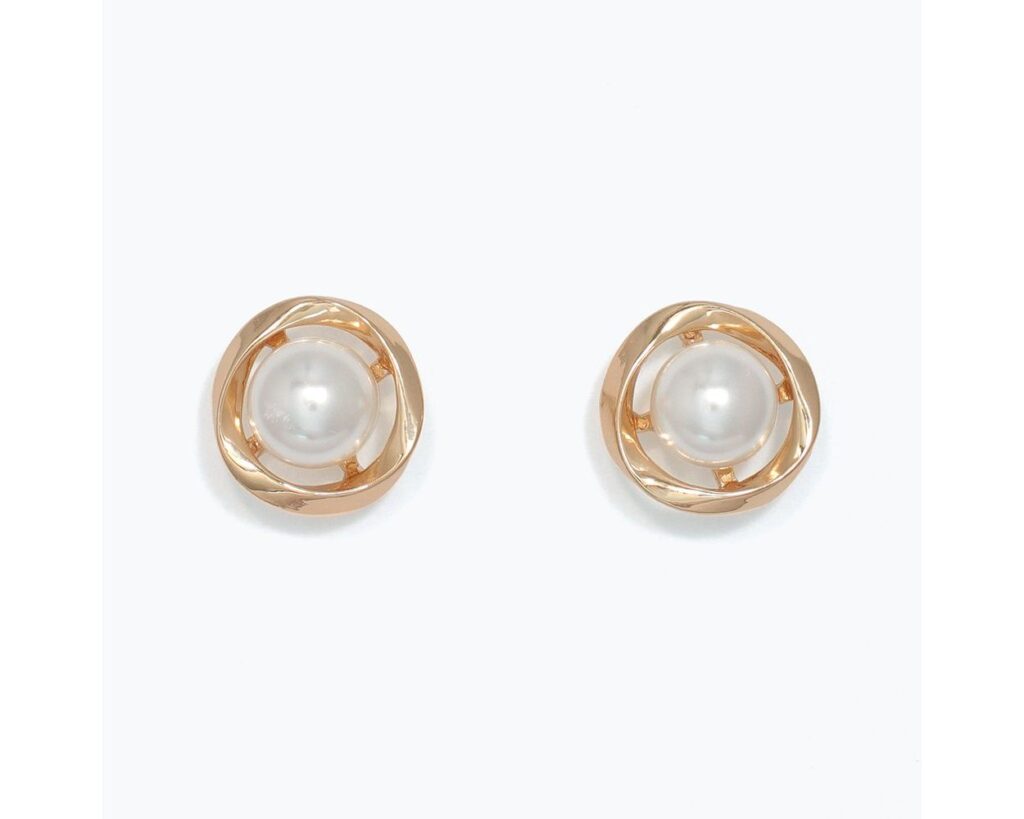 Polished Gold Twist with Pearl Inset Earrings