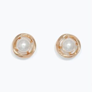 Polished Gold Twist with Pearl Inset Earrings
