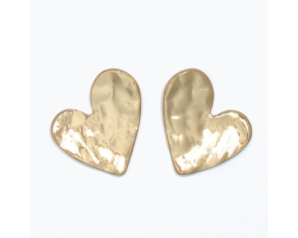 Gold Hammered Polished Heart Post Earrings