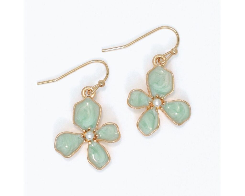 Mint Flower Earrings with Pearl Center
