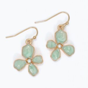 Mint Flower Earrings with Pearl Center