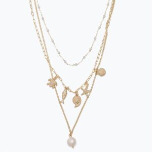 Layers of Gold Sea Life Charms and Pearls Necklace