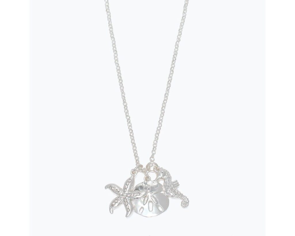 Sand Dollar, Seahorse and Silver Studded Starfish Cluster Necklace