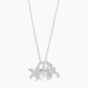Sand Dollar, Seahorse and Silver Studded Starfish Cluster Necklace