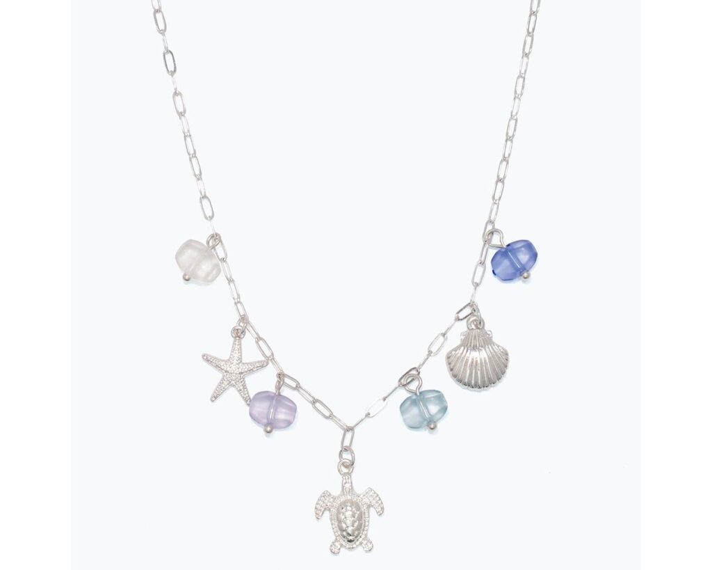Silver Sea Life Charms with SeaGlass Beads Necklace