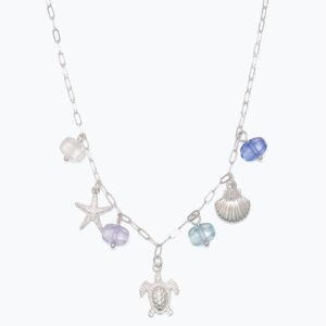 Silver Sea Life Charms with SeaGlass Beads Necklace