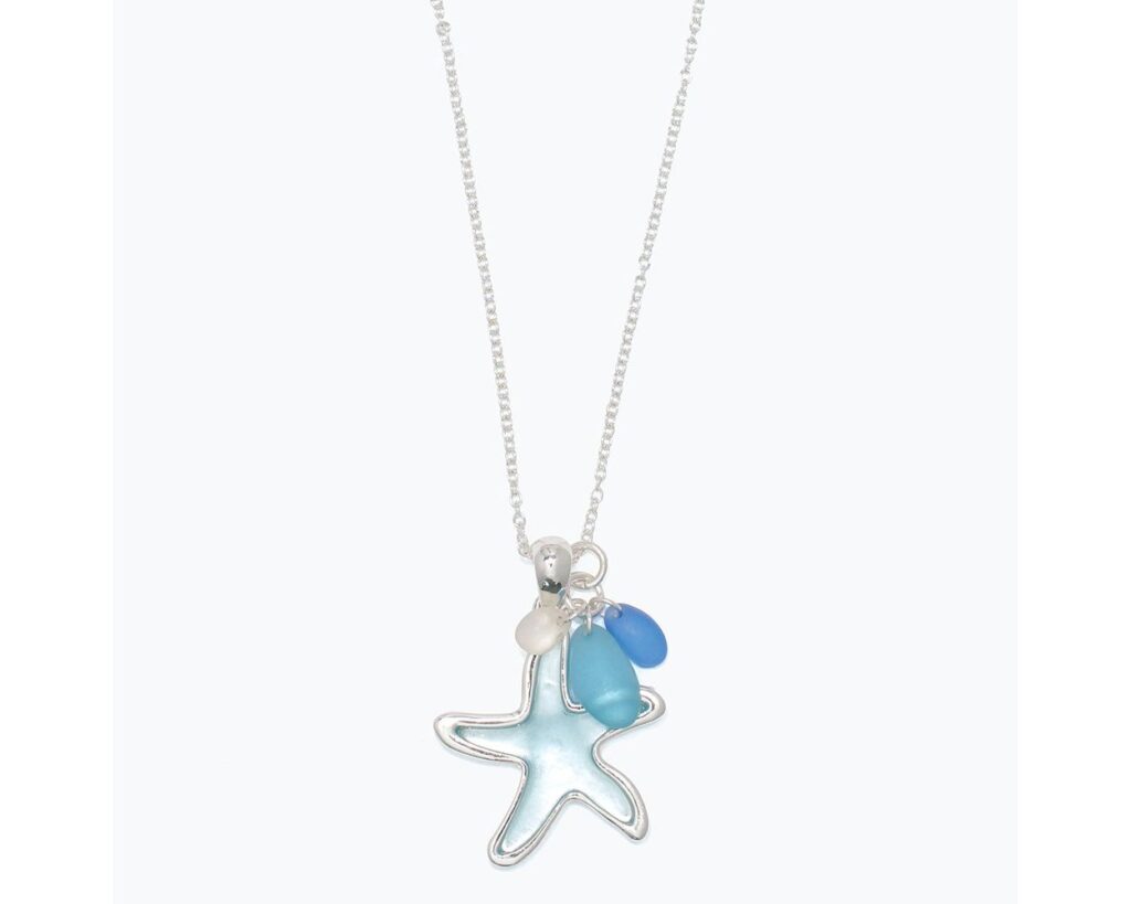 Aqua Starfish with Sea Glass Necklace