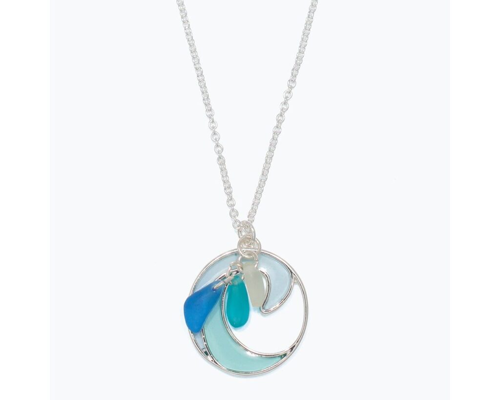 Aqua Wave with Sea Glass Charms Necklace